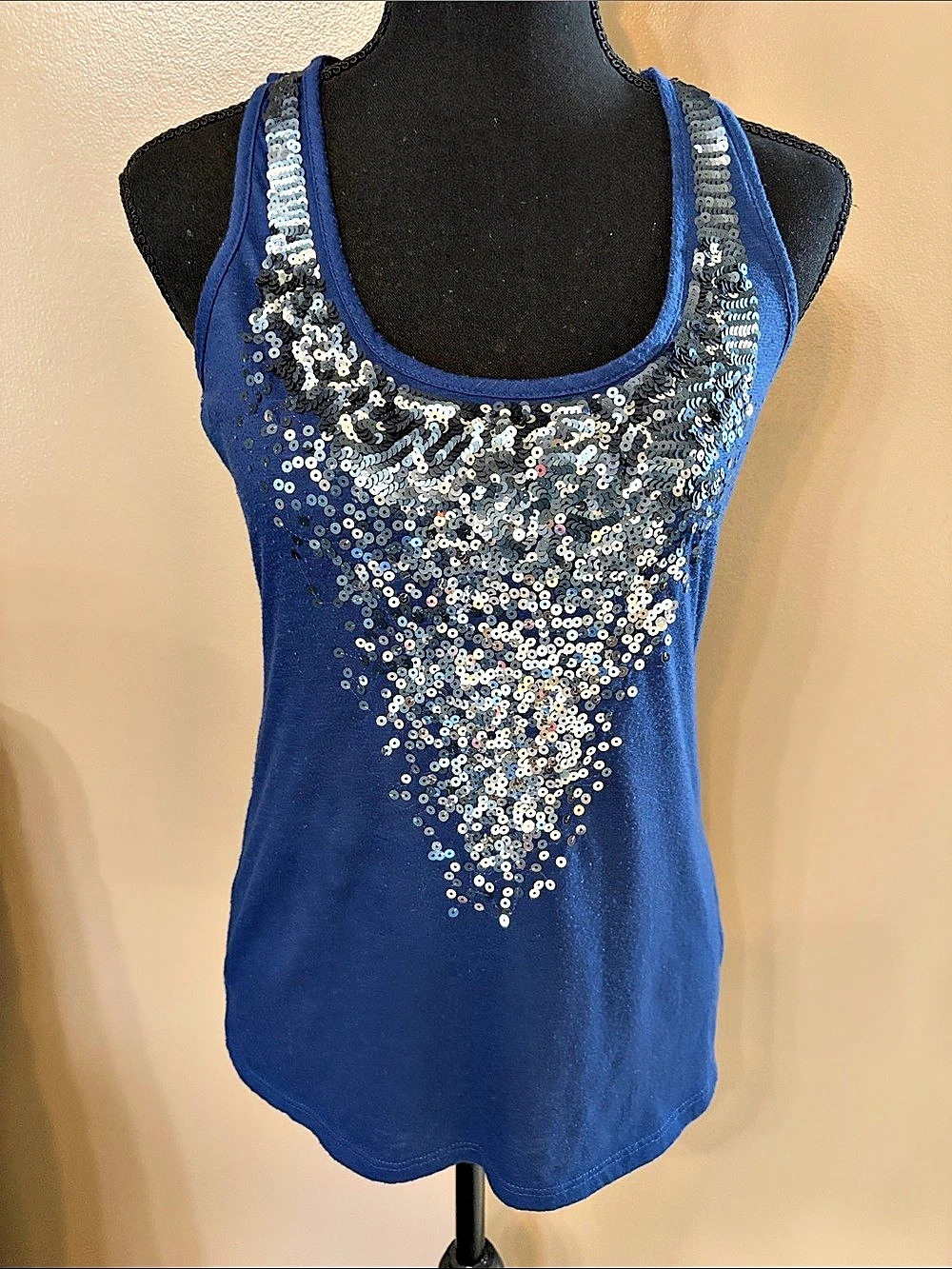 Studio Y Sequin Tank Top in Blue & Silver Size Medium